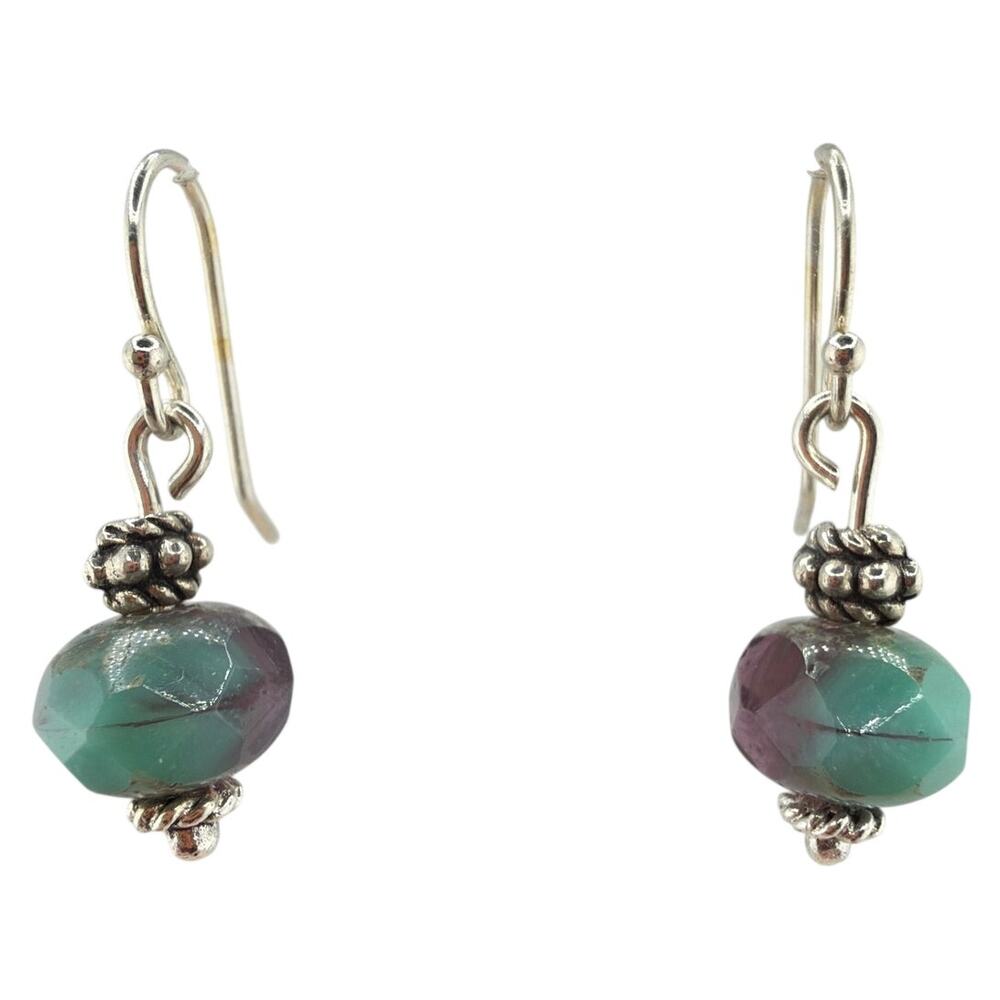 Artisan Handcrafted Czech Glass Silver Bead Dangle Earrings